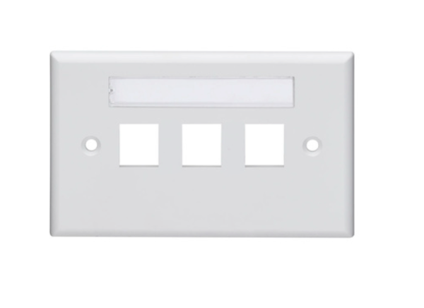 Leviton - Single‑Gang Horizontal QUICKPORT™ Wallplate with ID Window, 3‑Port, White (42070‑3WS)